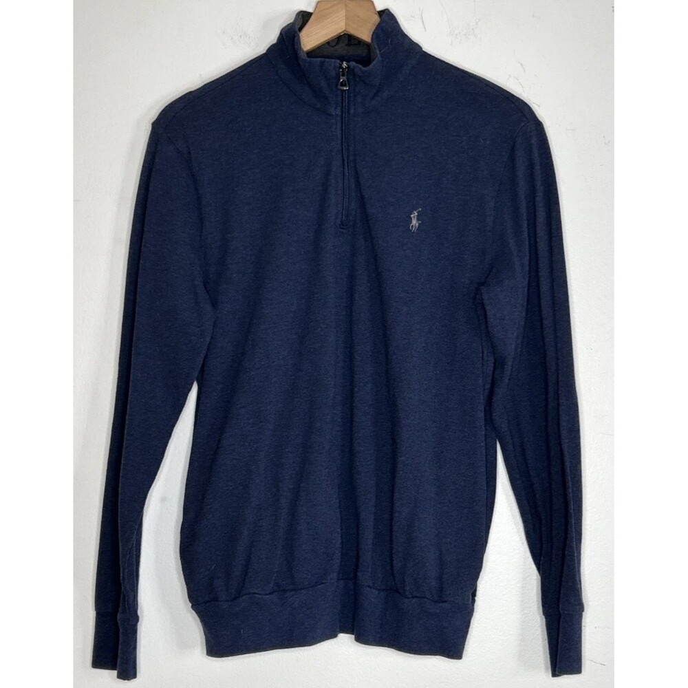 Vintage Polo Ralph Lauren Sweater Mens Medium Blue 1/4 Zip Mock Neck Casual pony